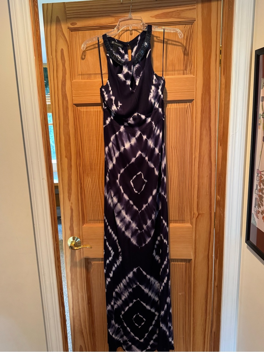 INC International Concepts Navy and White Tie-Dye Maxi Dress